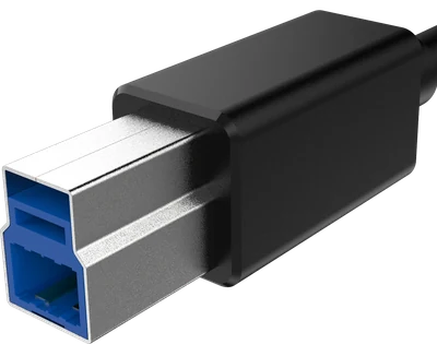 USB Type-B (SuperSpeed) plug, at an angle